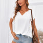 T-shirt V-neck Fashion Pure Color Casual Loose Top Short Sleeve