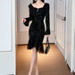 Elegant Heavy Embroidery Sequins Slim Looking Package Hip Skirt with Bow