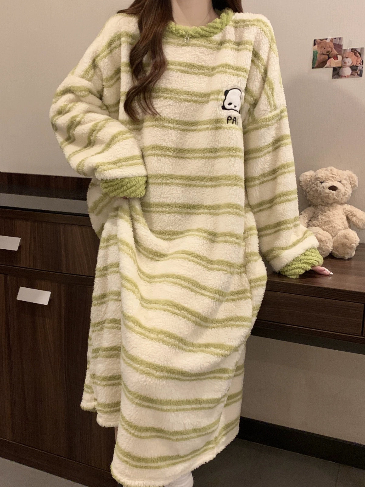 Autumn and Winter Thickened Cute Panda Flannel Pajamas