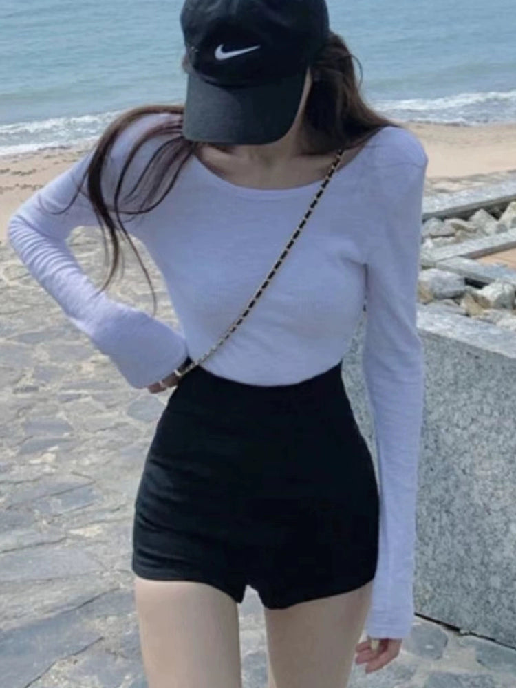 Black Sexy High Waist Stylish Suit Shorts Women's Summer Thin 2024 New Arrival Slim Looking Classy A- line Hot Pants