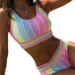 Amazon Summer New Split Swimsuit Women Tie-dye Gradient Patchwork Creative Print Sexy V-neck Bikinis