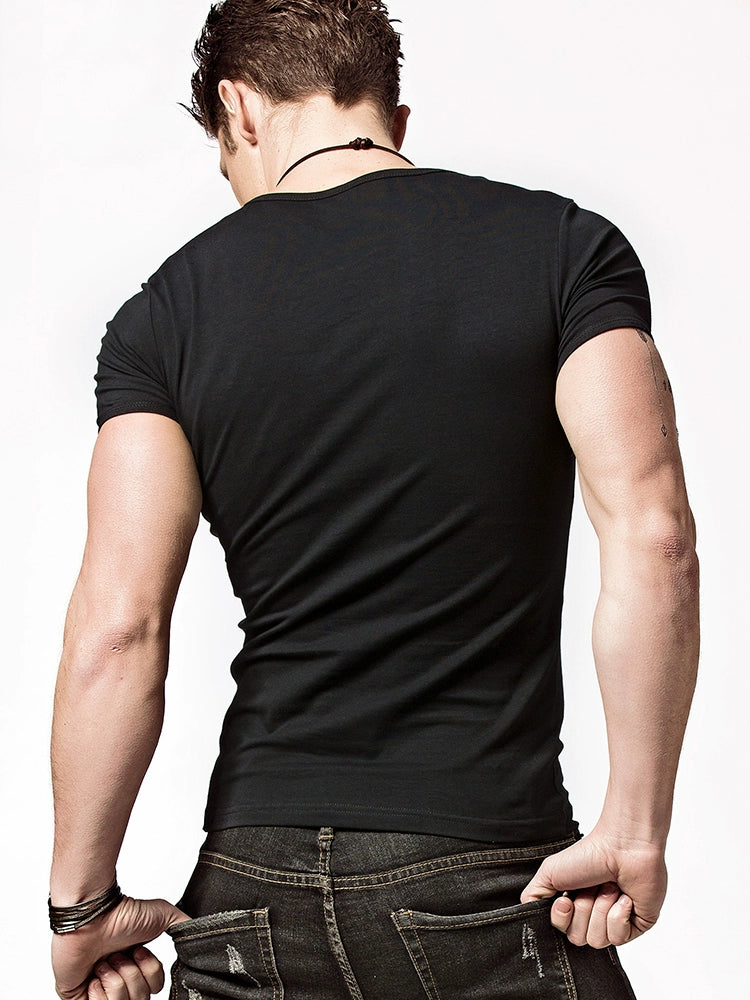 Men's Pure Black White Tight Base Shirt Short-Sleeved T-shirt