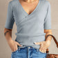 Fashion Breathable V Neck Pullover Base Top T-Shirt with Mid-Sleeves