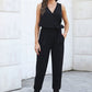 Loose Plus Size Sleeveless Fashion V Neck Pure Color Jumpsuit