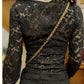 Autumn and Winter V-neck Long Sleeve Black Slim-Fit Bottoming Shirt Lace