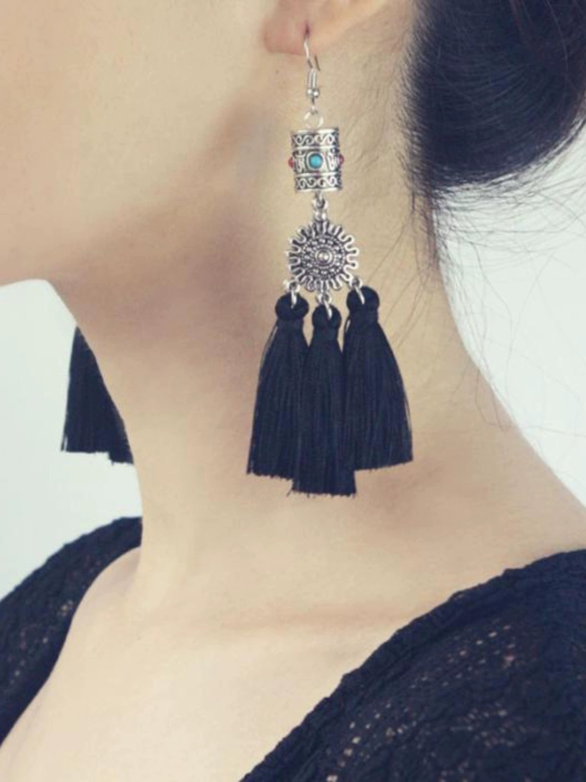 Invia Original Ethnic Women 925 Sterling Silver Tassel Earrings