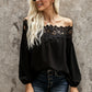 Off-the-Shoulder off-Neck Long Sleeve Loose Top Lace Shirt