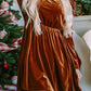 Fall and Winter Fashion Velvet Knee-Length Long Sleeves Dress