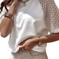 Lace Patchwork Pure Color Casual Pullover Short Sleeve T-shirt