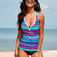 2024 Summer New Arrival Triangle Split Swimsuit Women's Trendy Creative Printing Stripes Slimming and Fashionable V Neck Swimsuit