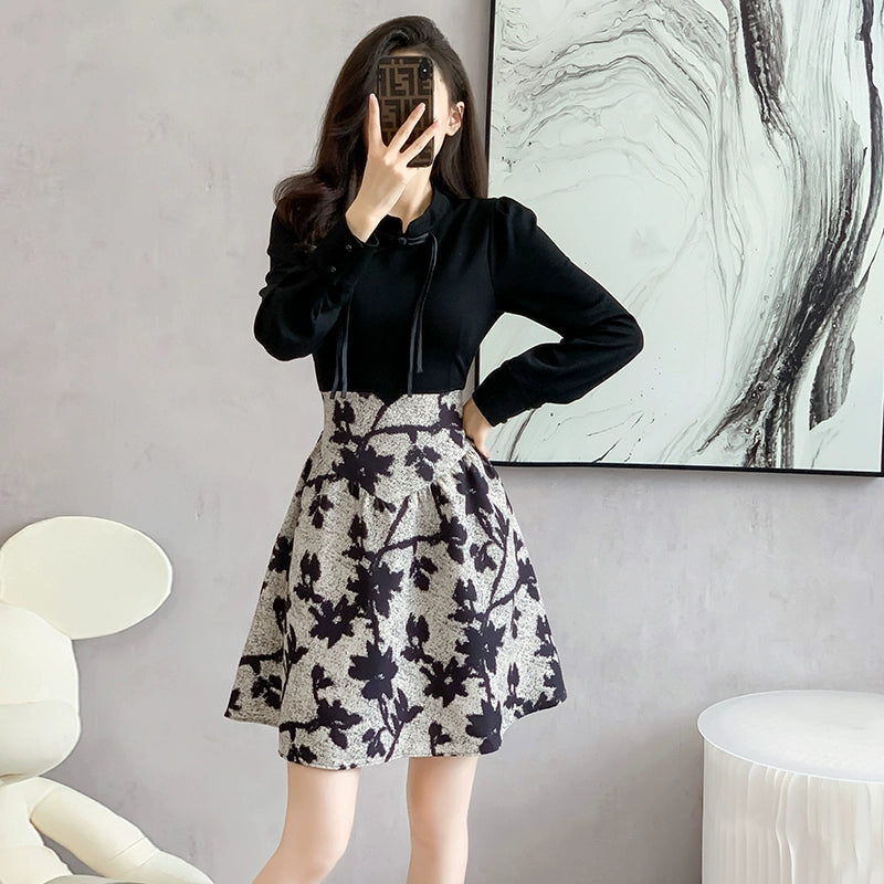 Retro Elegance Long Sleeve Black Dress Improved Cheongsam