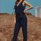 Loose Plus Size Sleeveless Fashion V Neck Pure Color Jumpsuit