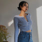 Sexy Ribbed Long-Sleeve Crop Top Spring Sweater