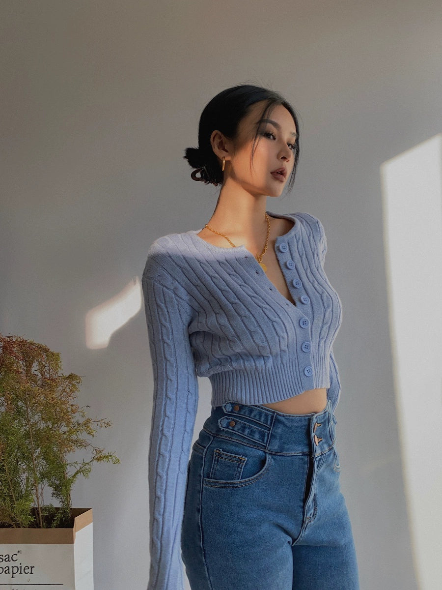 Sexy Ribbed Long-Sleeve Crop Top Spring Sweater