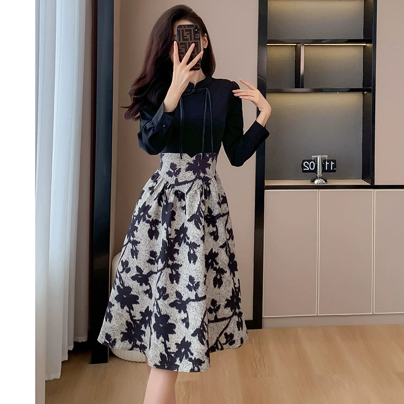 Retro Elegance Long Sleeve Black Dress Improved Cheongsam