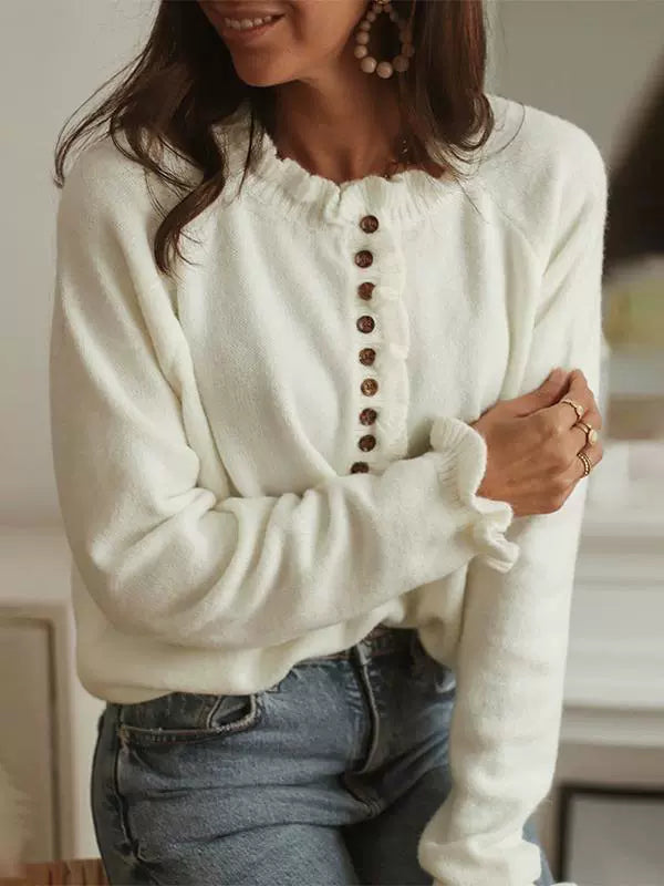 Fashion Raglan Stuffed Knitting Lace Collar Pullover