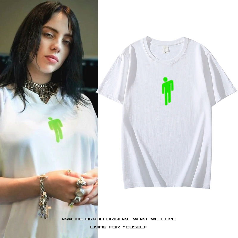 Billie Eilish Same Type T-shirt Men and Women Fashion Trendy Rapper Couple Short Sleeve Hip Hop Ins