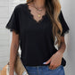 V Neck T-shirt European and American Leisure Thin Half Sleeve Pullover Lace