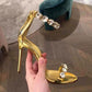 European and American-Style Stiletto Rhinestone French-Style Golden Open Toe Banquet