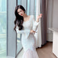 Elegant Heavy Embroidery Sequins Slim Looking Package Hip Skirt with Bow