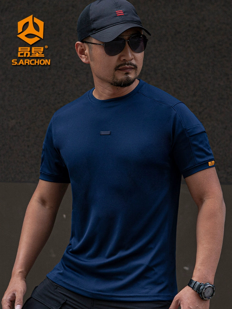 Angken Tactical Summer Quick-Drying Breathable T-shirt Men Outdoor Sports round Neck Short Sleeve Army Fan Half Sleeve Quick Drying Clothes