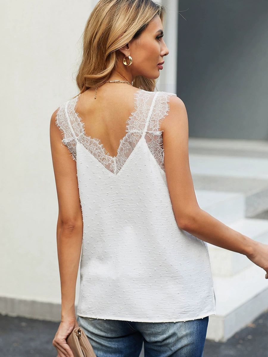 Camisole European and American Stitching Casual Pure Color Lace