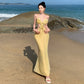 Cross Sexy Open Back Hip Lotus Leaf Long Dress