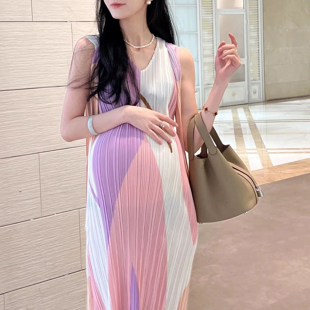 Pregnant Women Dress Summer Thin Wear Sleeveless Sling Sweet Elegance Summer Clothes Mid-Length Summer Long Dress