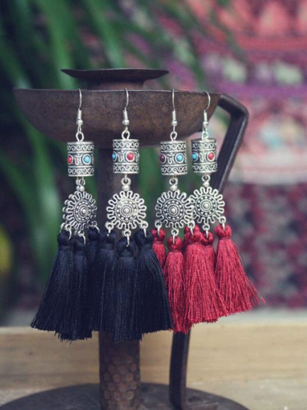 Invia Original Ethnic Women 925 Sterling Silver Tassel Earrings