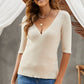 Fashion Breathable V Neck Pullover Base Top T-Shirt with Mid-Sleeves