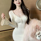 Women's Wear Stylish Long Sleeve Dress Lace Trim