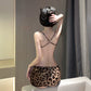 Internet Celebrity Sexy Push-up Large Leopard-Print Backless Slip Dress