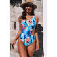 Fashion Waist Cut Out Asymmetric One-Piece Swimsuit for Women 2023 Summer New Contrast Color Printed Sexy Triangle Swimsuit