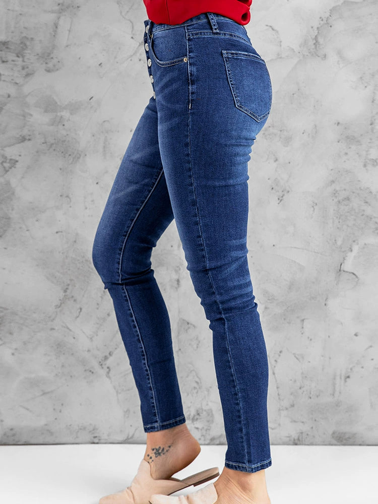 Autumn and Winter New Skinny Casual Jeans Women's European and American Ripped Distressed Ankle Tight High Waist Slim-Fit Slim Looking Denim Trousers