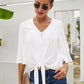 Shiying Fall V-neck Long Sleeve Buckle Loose Shirt