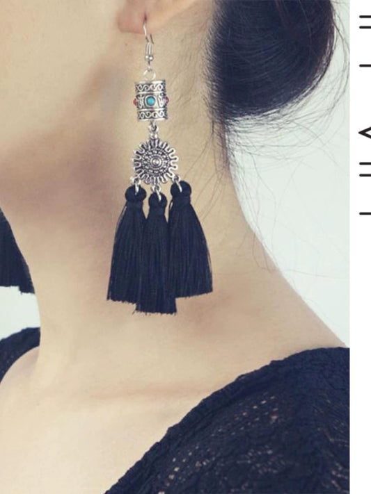 Invia Original Ethnic Women 925 Sterling Silver Tassel Earrings