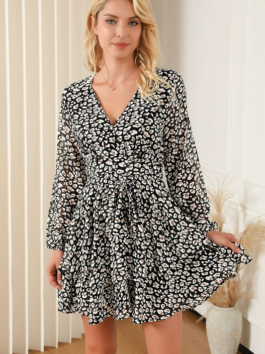 New Arrival Print Fashion Silm Lace-up Long Sleeve Dress