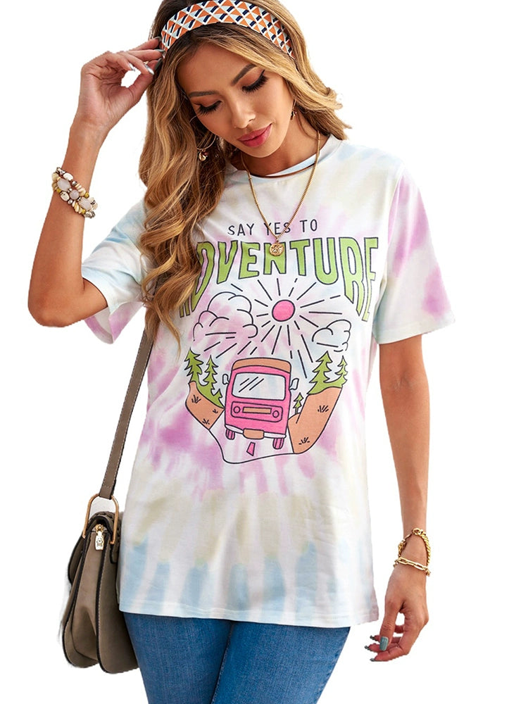 Tie-Dye Letter European and American Leisure All-Matching Printed T-shirt