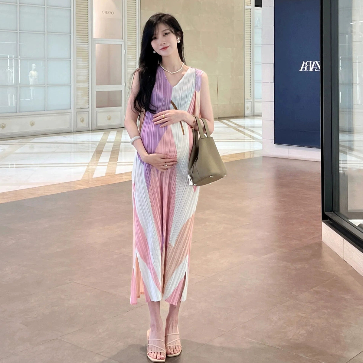 Pregnant Women Dress Summer Thin Wear Sleeveless Sling Sweet Elegance Summer Clothes Mid-Length Summer Long Dress