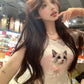 Women's Cat Spring Slim-Fitting Midriff-Baring Short Sleeve Cartoon