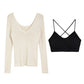 Spring New Arrival Pure Desire V-neck Style Knitwear Tops Basic Set