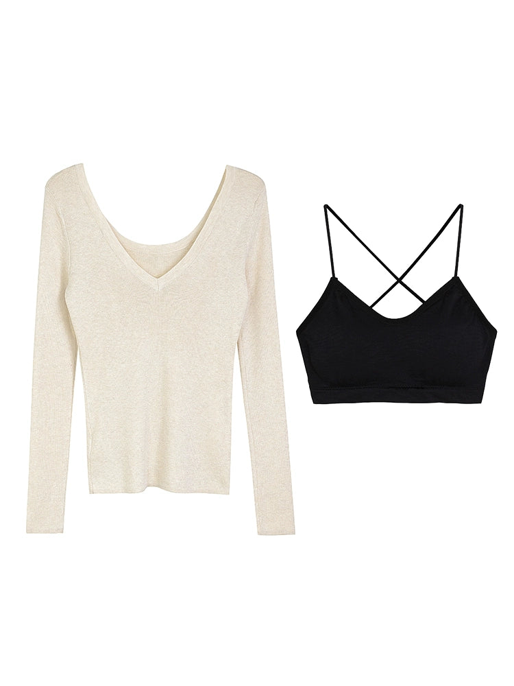 Spring New Arrival Pure Desire V-neck Style Knitwear Tops Basic Set