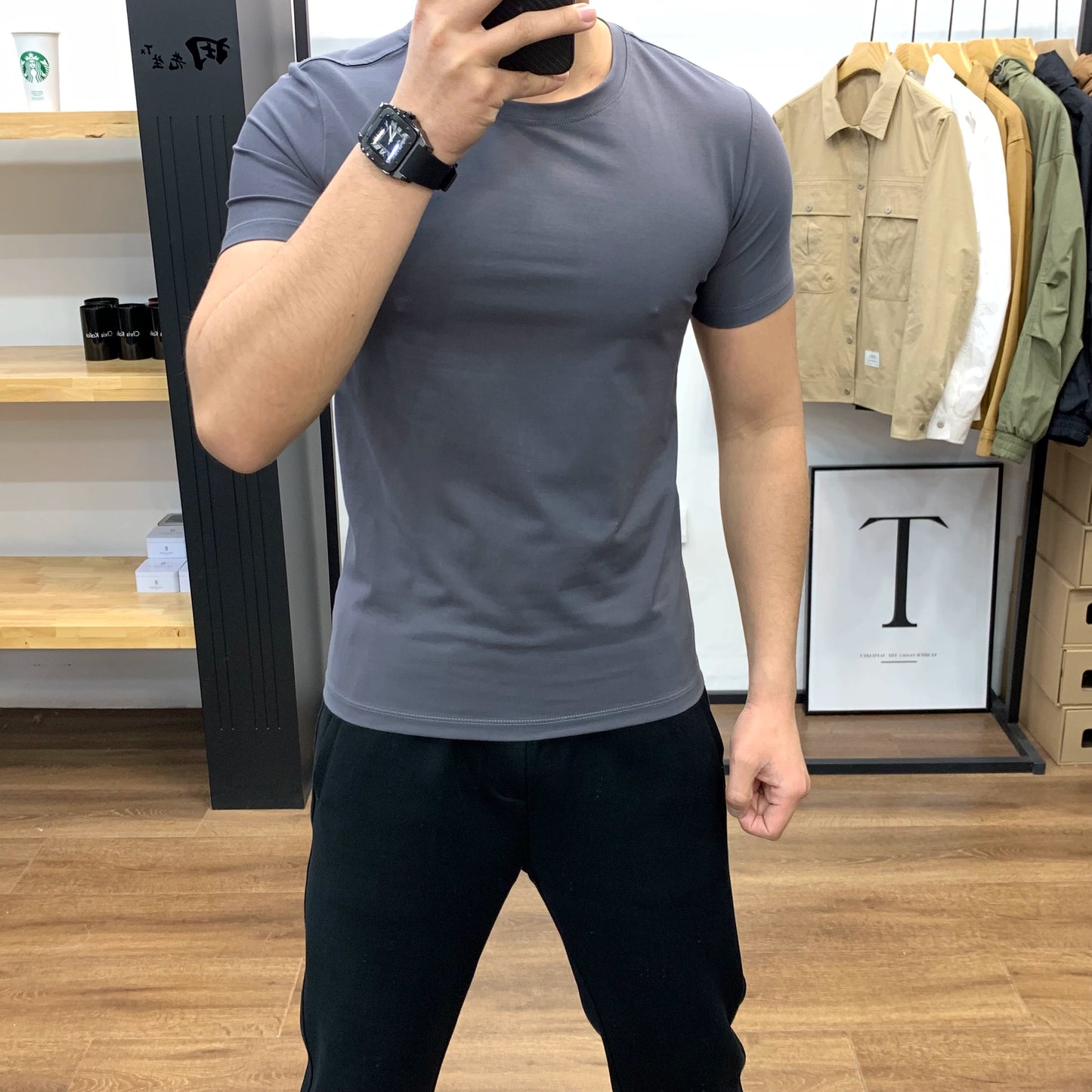 Men Basic Daily Casual Soft Stretch Short Sleeve