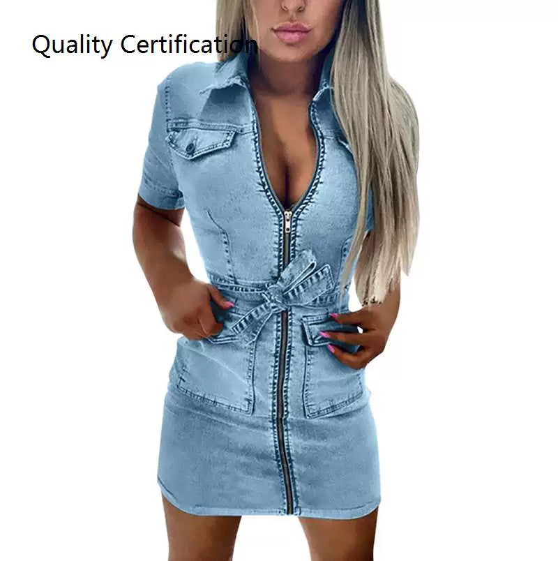 Denim Faux Jean Dress Party Dress Elegant Sundress