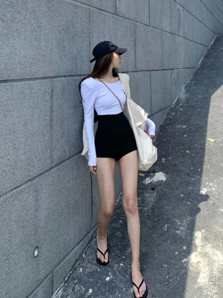 Black Sexy High Waist Stylish Suit Shorts Women's Summer Thin 2024 New Arrival Slim Looking Classy A- line Hot Pants