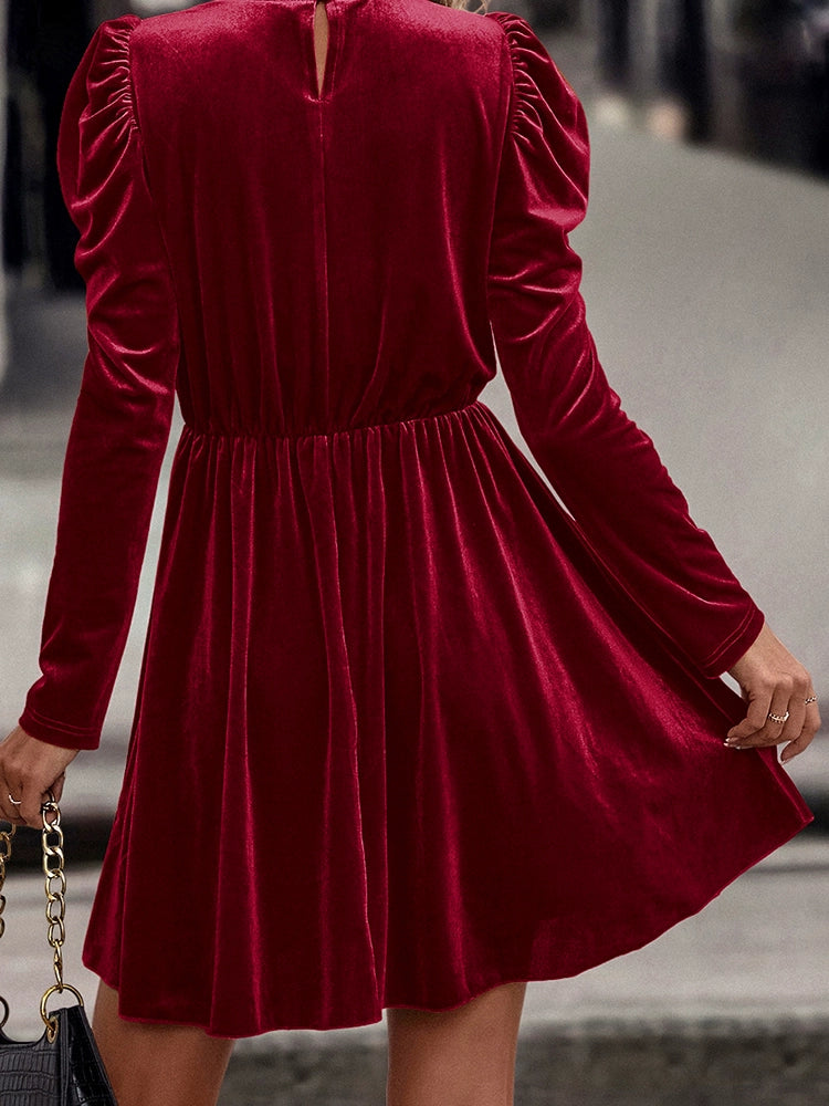 Fall and Winter Fashion Velvet Knee-Length Long Sleeves Dress