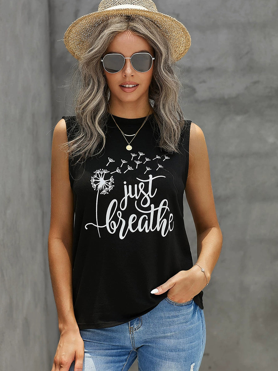 Fashion Plant Print round Neck Pullover Sleeveless Vest