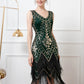 Retro Double-Layered Tassel Dress Gatsby Prom Sequin Dress Party V-neck Bead Dance Dress