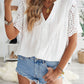 Pure Color Fashion All-Match V Neck Pullover Short-Sleeved Shirt