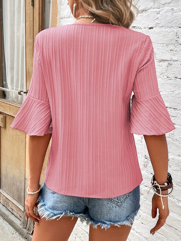 Pure Color Half Sleeve Texture Fabric Casual Pullover